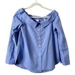 Club Monaco Jearim Off Shoulder Button Down Top Size 6 Blue Collared Shirt